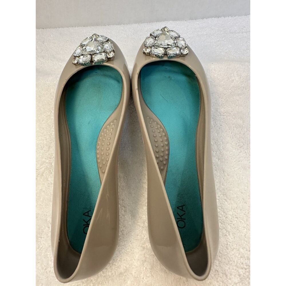 oka B Crystal Embellished Waterproof Jelly Ballet Flats Gray Size - Picture 2 of 10